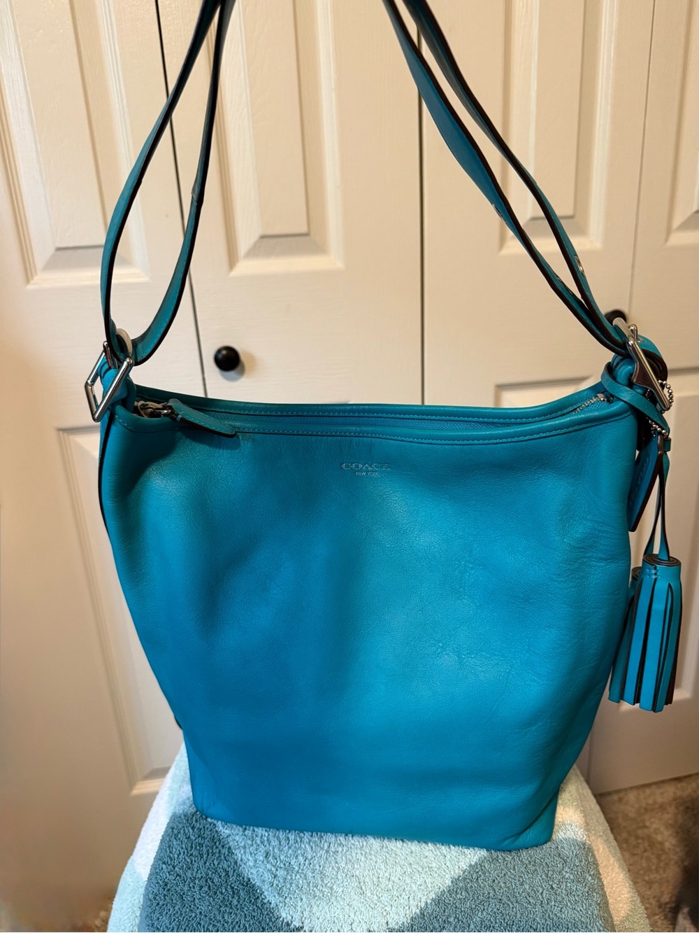 Coach Legacy Teal Leather Hobo with Tassel Accent